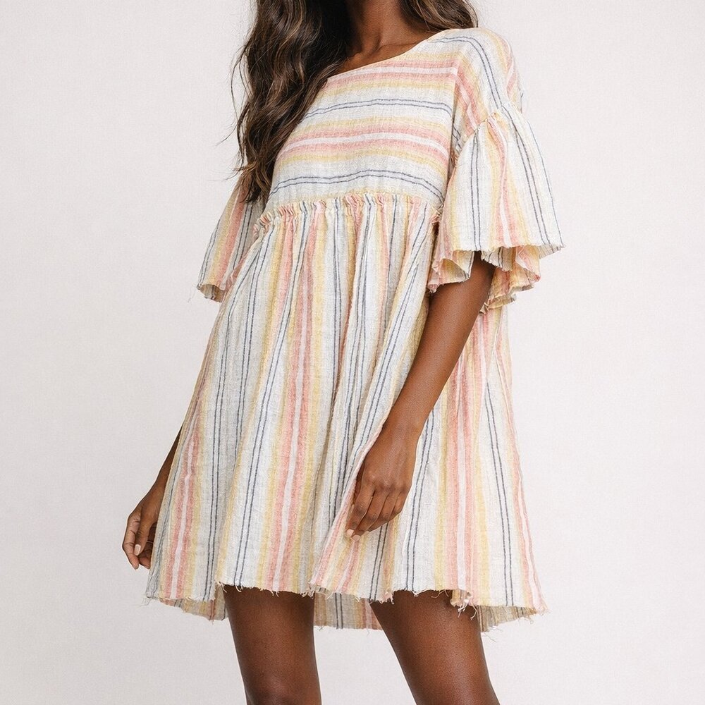 Free People Pastel Striped Mini Dress - Pink, Yellow, Blue, Cream